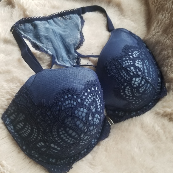 NEW Victoria Secret Blue Lacey Halter-Style Bra - Picture 1 of 4